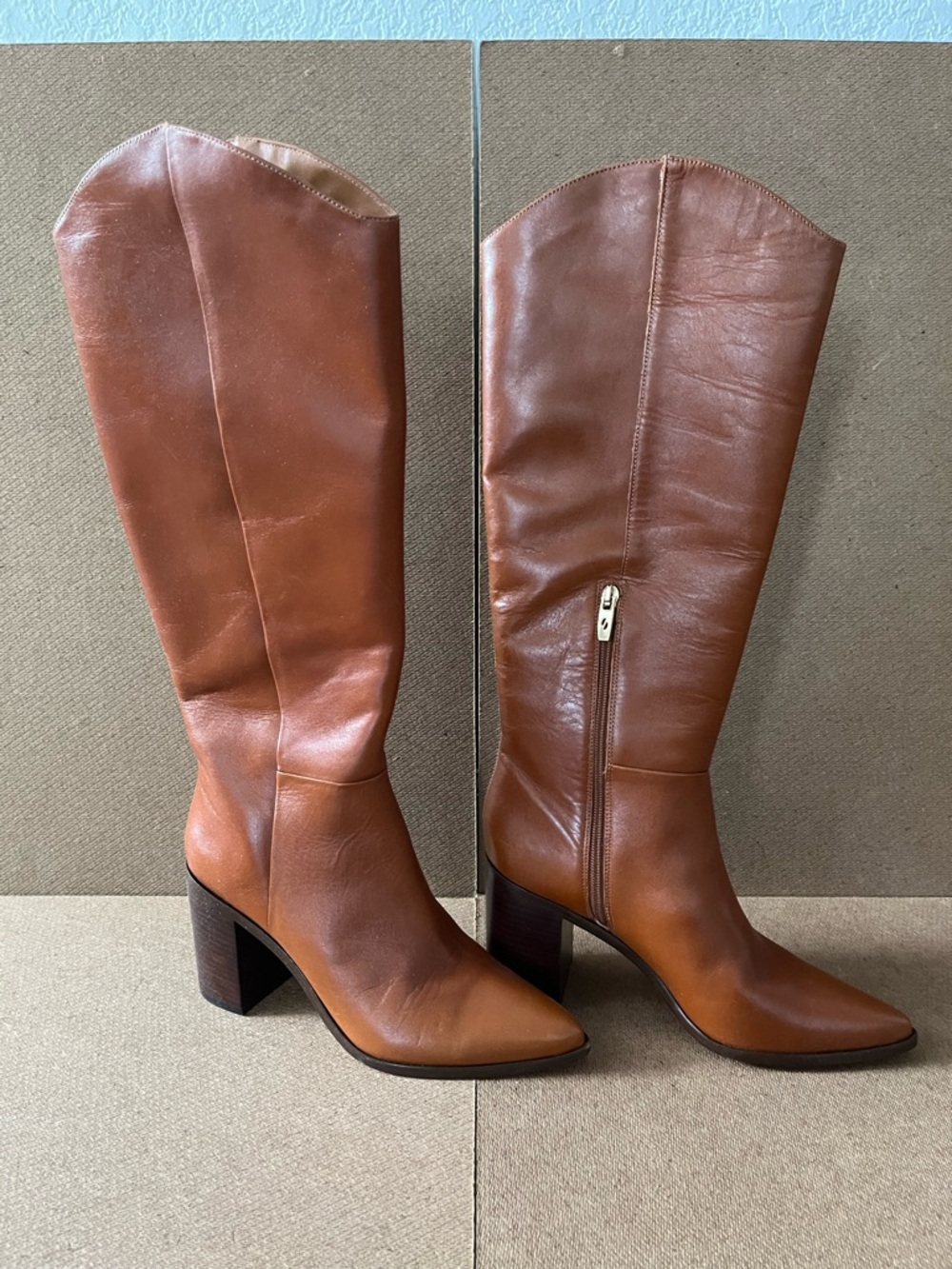 Women's Tall Leather Boots in Cognac Brown - Classic Knee-High Style